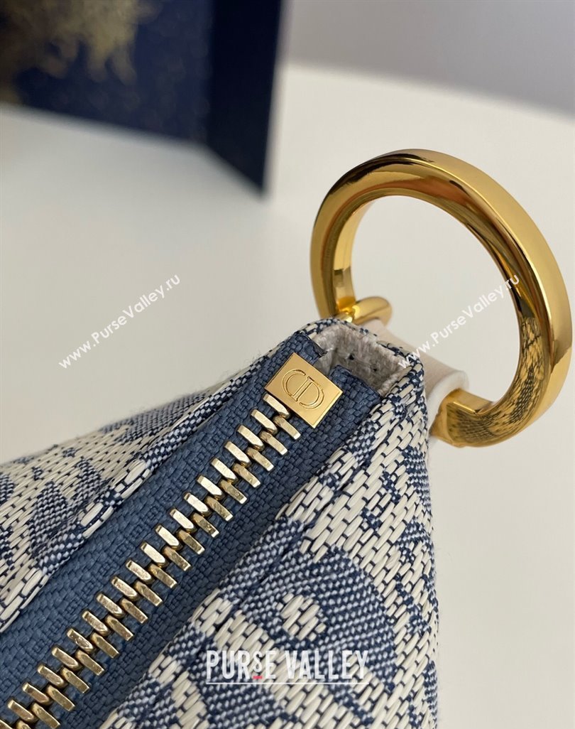 Dior Diorstar Hobo Bag with Chain in Blue Dior Oblique Chambray with Raffia Effect and Smooth Calfskin 2025 (XXG-250521143)
