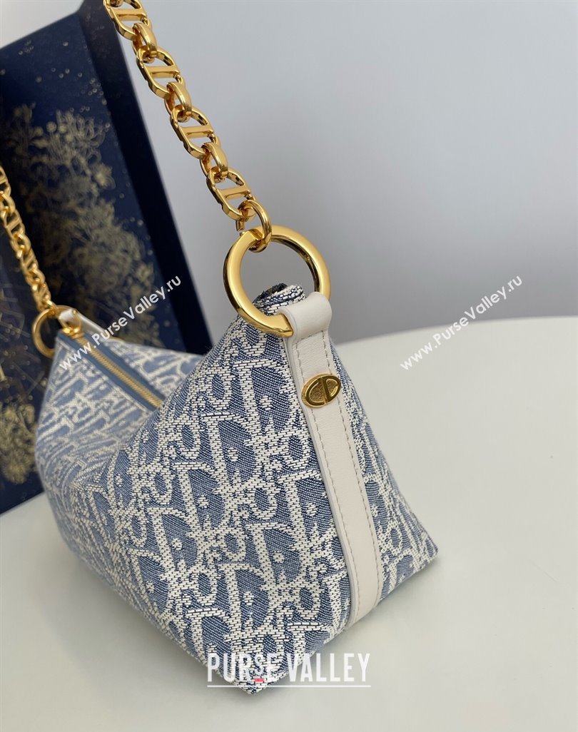 Dior Diorstar Hobo Bag with Chain in Blue Dior Oblique Chambray with Raffia Effect and Smooth Calfskin 2025 (XXG-250521143)