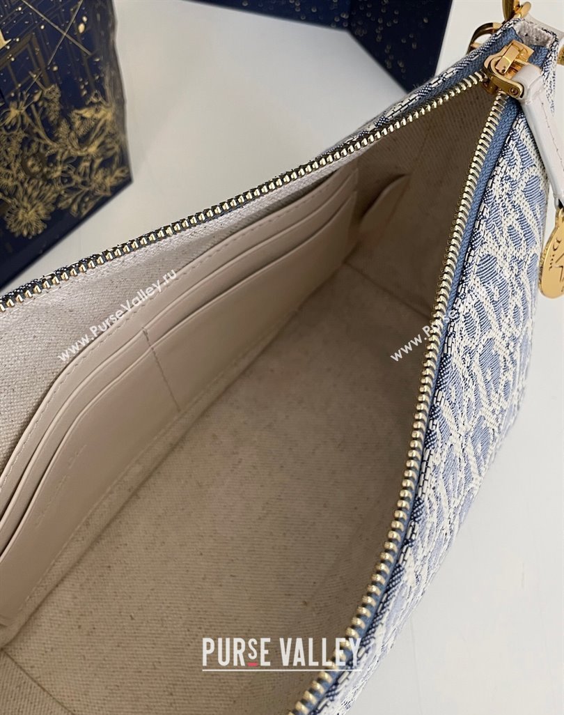 Dior Diorstar Hobo Bag with Chain in Blue Dior Oblique Chambray with Raffia Effect and Smooth Calfskin 2025 (XXG-250521143)