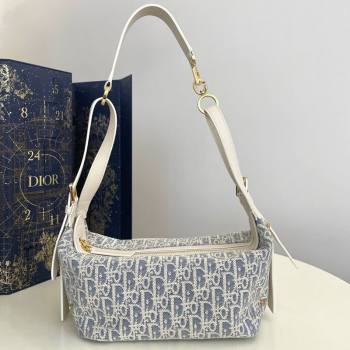 Dior Small D-Journey Bag in Blue Dior Oblique Chambray with Raffia Effect and Light Biscuit Smooth Calfskin 2025 (XXG-250521144)