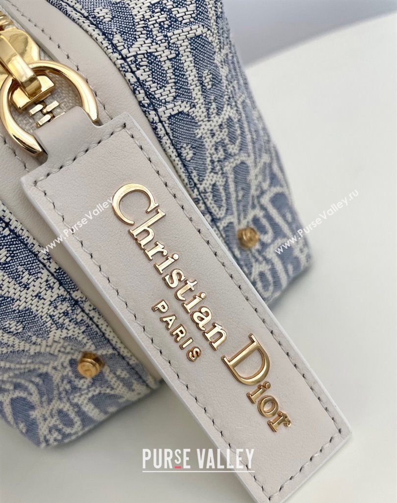Dior Small D-Journey Bag in Blue Dior Oblique Chambray with Raffia Effect and Light Biscuit Smooth Calfskin 2025 (XXG-250521144)