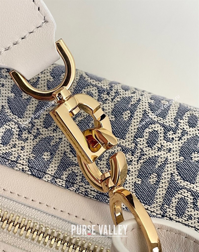 Dior Small D-Journey Bag in Blue Dior Oblique Chambray with Raffia Effect and Light Biscuit Smooth Calfskin 2025 (XXG-250521144)