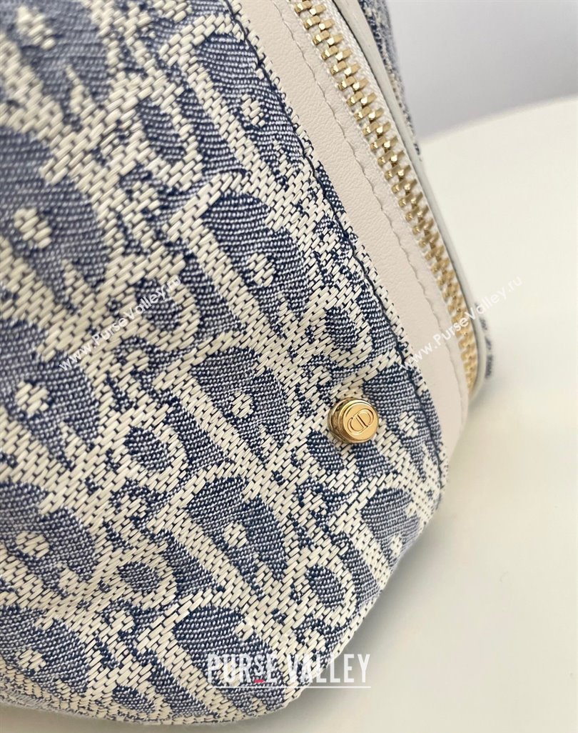 Dior Small D-Journey Bag in Blue Dior Oblique Chambray with Raffia Effect and Light Biscuit Smooth Calfskin 2025 (XXG-250521144)