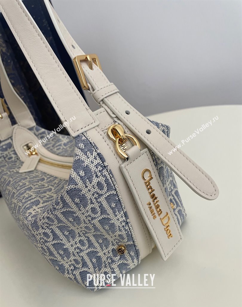 Dior Small D-Journey Bag in Blue Dior Oblique Chambray with Raffia Effect and Light Biscuit Smooth Calfskin 2025 (XXG-250521144)