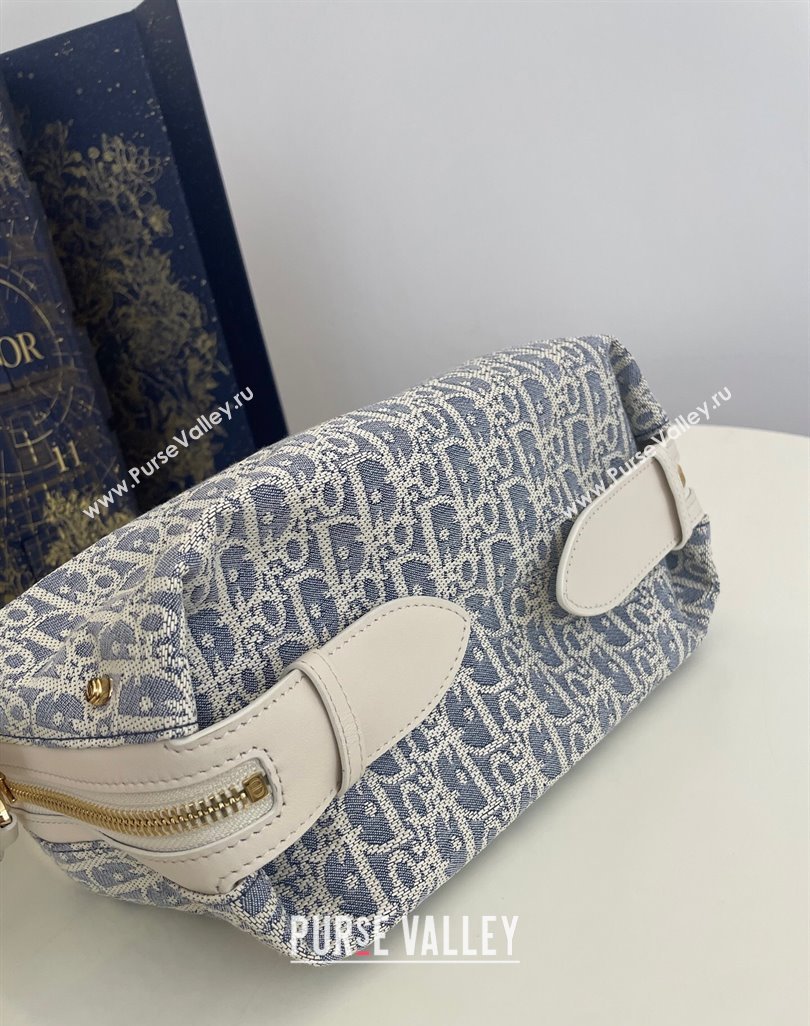 Dior Small D-Journey Bag in Blue Dior Oblique Chambray with Raffia Effect and Light Biscuit Smooth Calfskin 2025 (XXG-250521144)