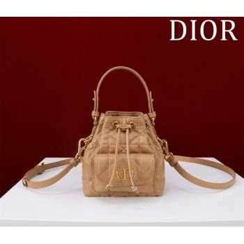 Dior Caro Nano Bucket Bag in Macrocannage Lambskin Gold-Tone 2025 S5250 (XXG-250521114)