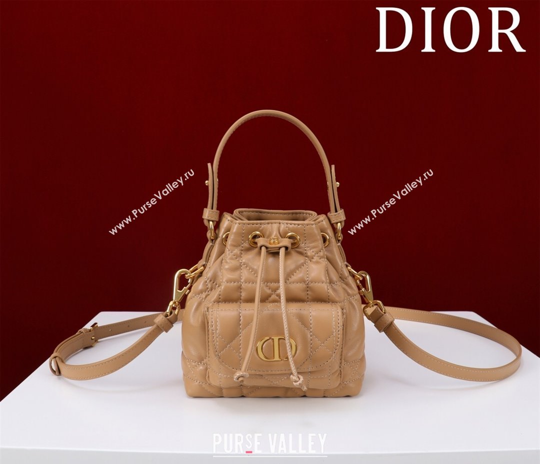 Dior Caro Nano Bucket Bag in Macrocannage Lambskin Gold-Tone 2025 S5250 (XXG-250521114)