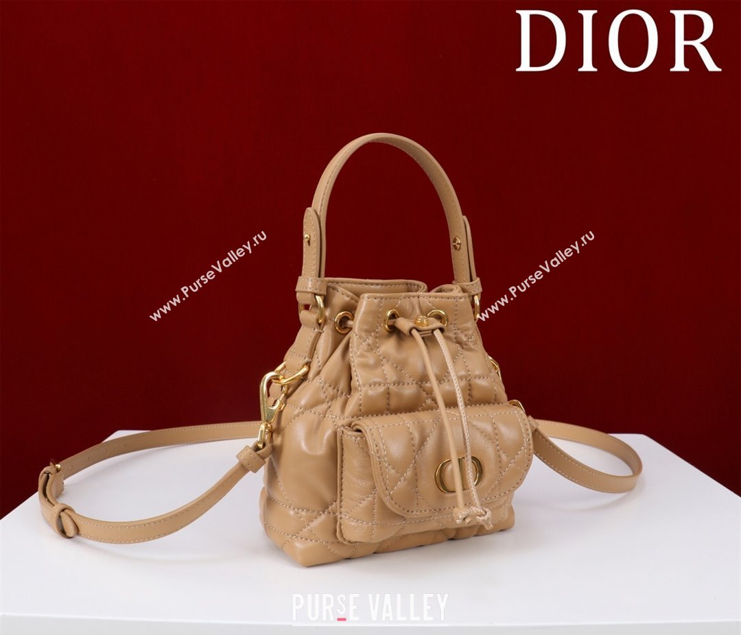 Dior Caro Nano Bucket Bag in Macrocannage Lambskin Gold-Tone 2025 S5250 (XXG-250521114)