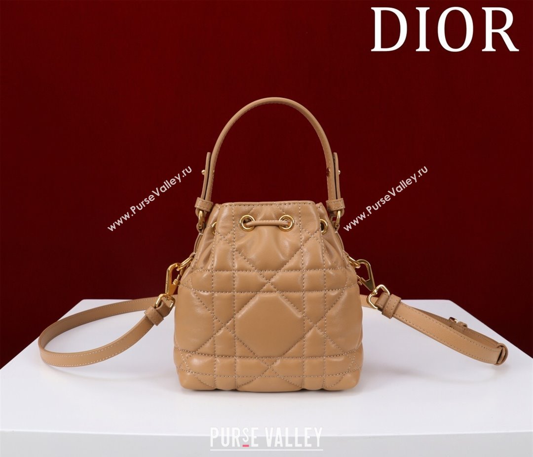 Dior Caro Nano Bucket Bag in Macrocannage Lambskin Gold-Tone 2025 S5250 (XXG-250521114)