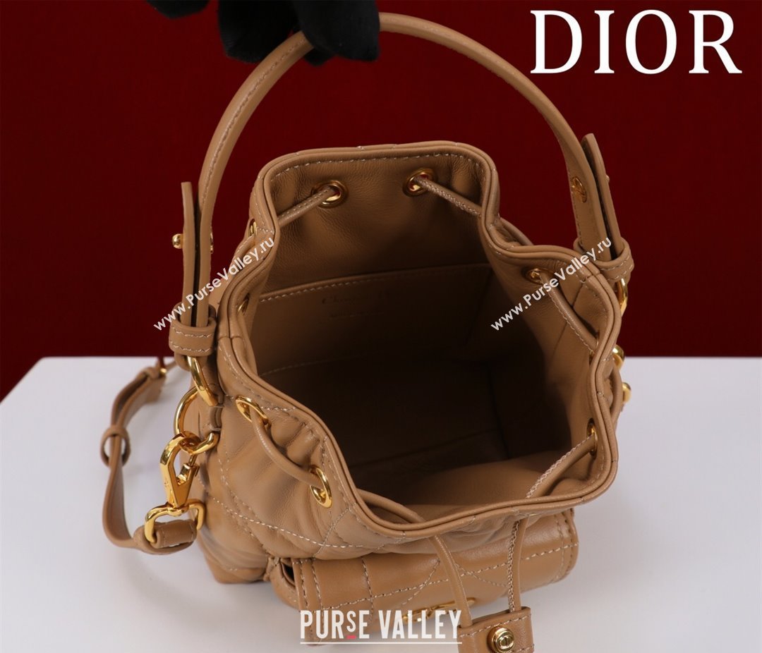 Dior Caro Nano Bucket Bag in Macrocannage Lambskin Gold-Tone 2025 S5250 (XXG-250521114)