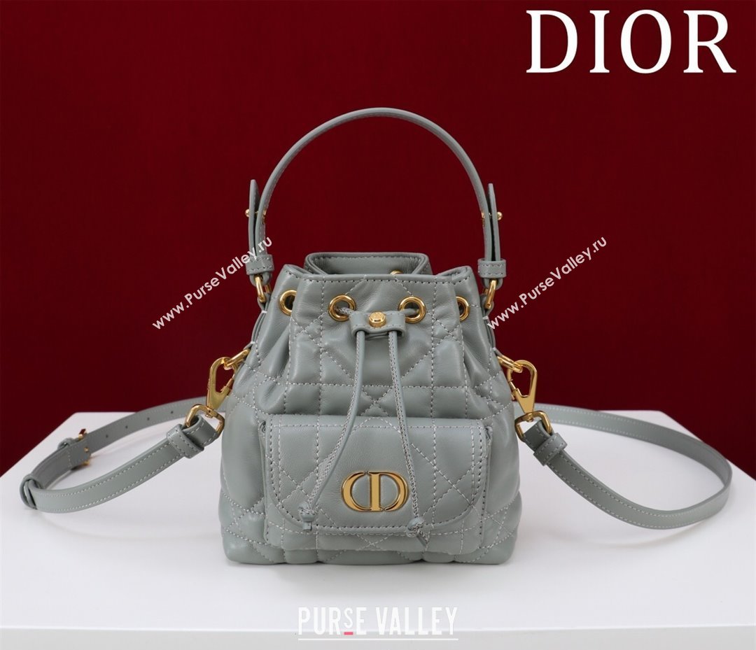 Dior Caro Nano Bucket Bag in Macrocannage Lambskin Grey 2025 S5250 (XXG-250521115)