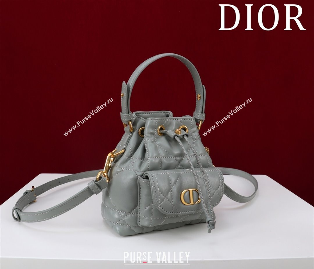 Dior Caro Nano Bucket Bag in Macrocannage Lambskin Grey 2025 S5250 (XXG-250521115)
