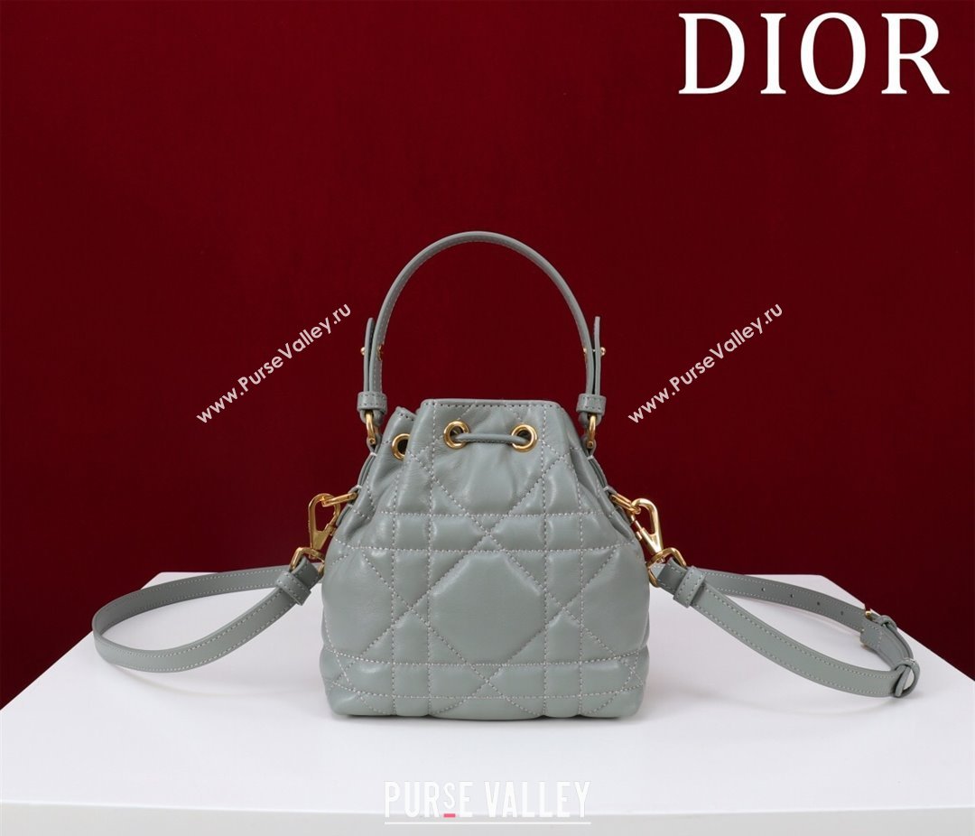 Dior Caro Nano Bucket Bag in Macrocannage Lambskin Grey 2025 S5250 (XXG-250521115)