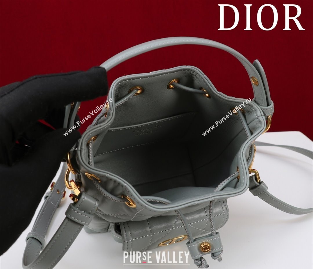 Dior Caro Nano Bucket Bag in Macrocannage Lambskin Grey 2025 S5250 (XXG-250521115)