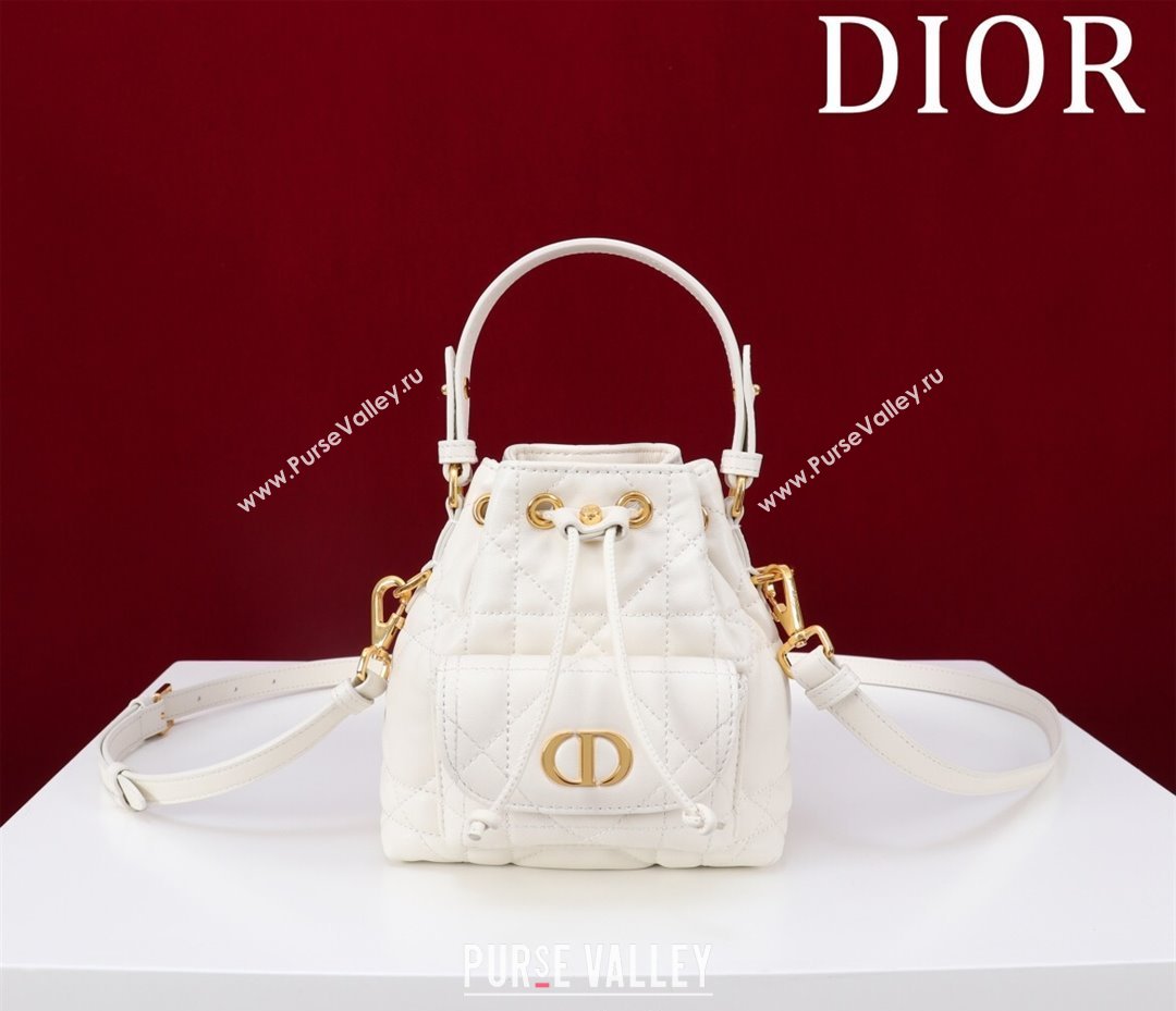 Dior Caro Nano Bucket Bag in Macrocannage Lambskin White 2025 S5250 (XXG-250521116)