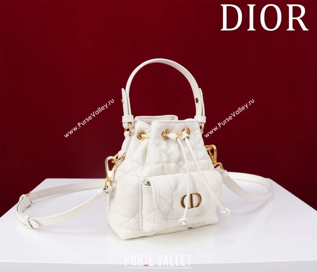Dior Caro Nano Bucket Bag in Macrocannage Lambskin White 2025 S5250 (XXG-250521116)