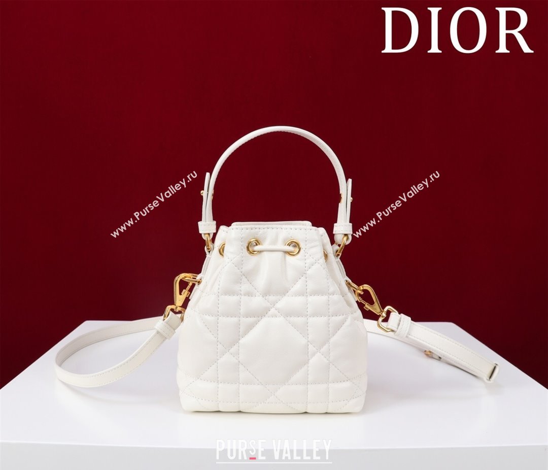 Dior Caro Nano Bucket Bag in Macrocannage Lambskin White 2025 S5250 (XXG-250521116)