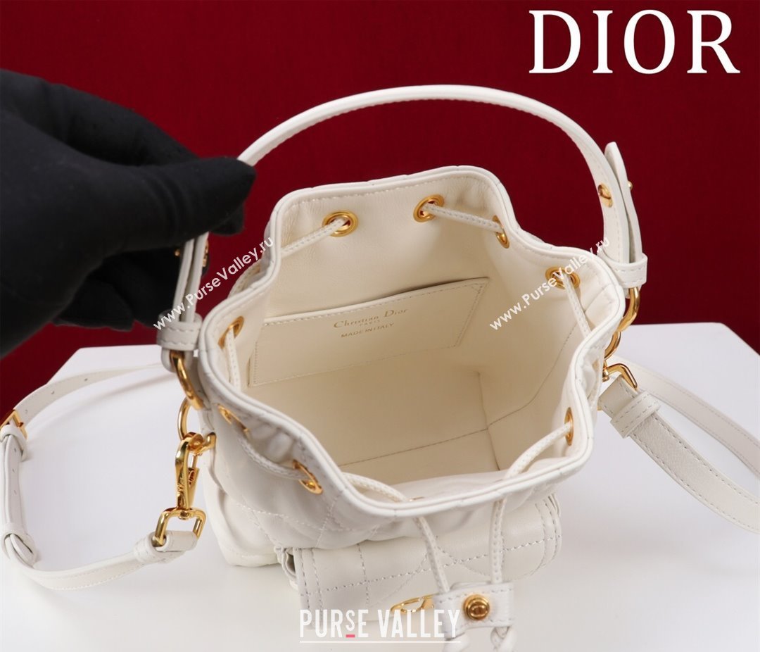 Dior Caro Nano Bucket Bag in Macrocannage Lambskin White 2025 S5250 (XXG-250521116)