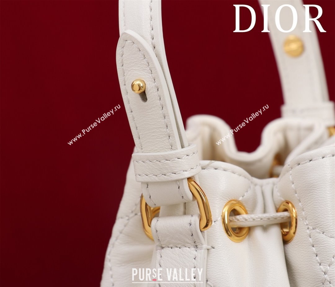 Dior Caro Nano Bucket Bag in Macrocannage Lambskin White 2025 S5250 (XXG-250521116)