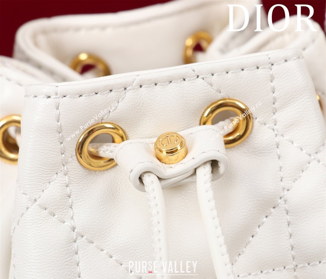 Dior Caro Nano Bucket Bag in Macrocannage Lambskin White 2025 S5250 (XXG-250521116)