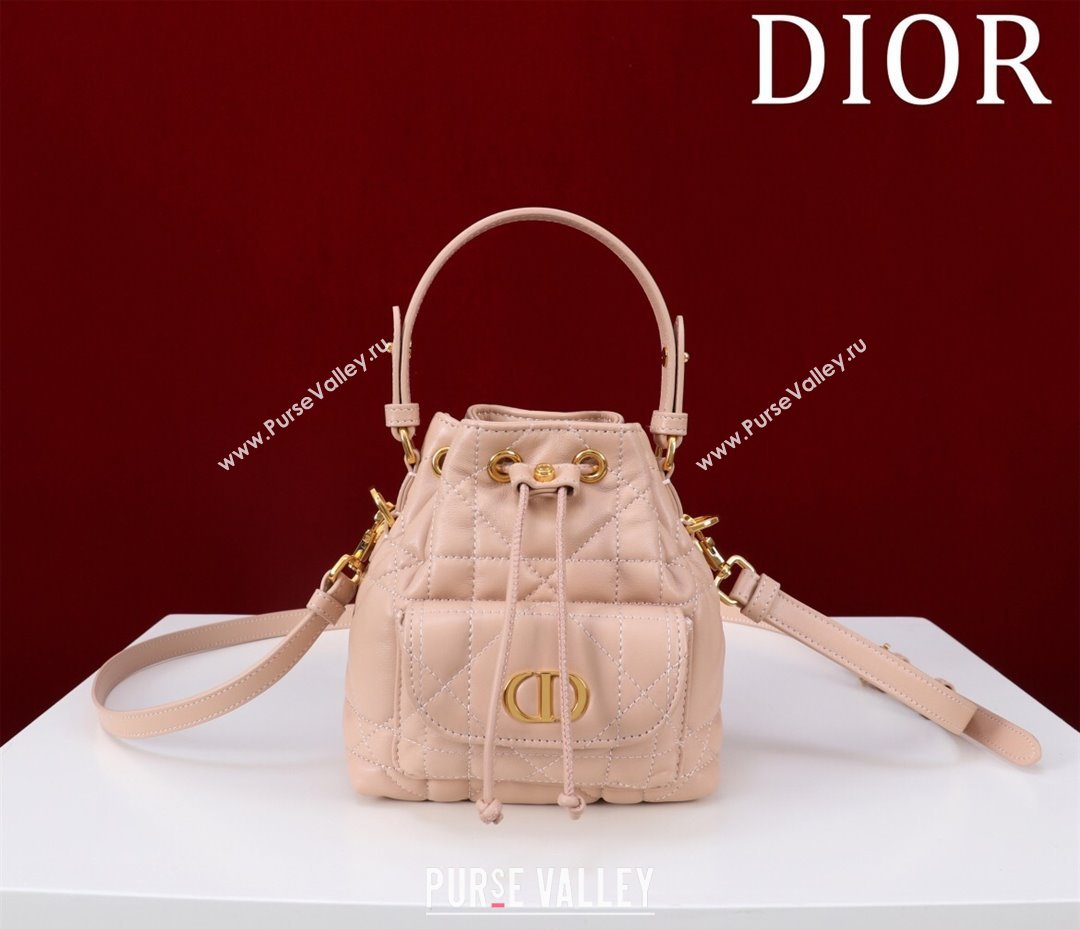 Dior Caro Nano Bucket Bag in Macrocannage Lambskin Light Pink 2025 S5250 (XXG-250521117)