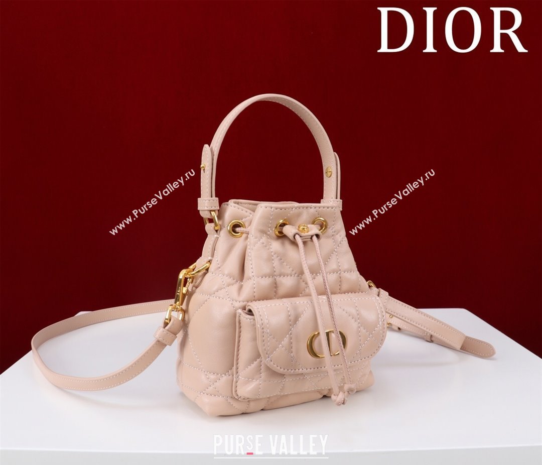 Dior Caro Nano Bucket Bag in Macrocannage Lambskin Light Pink 2025 S5250 (XXG-250521117)