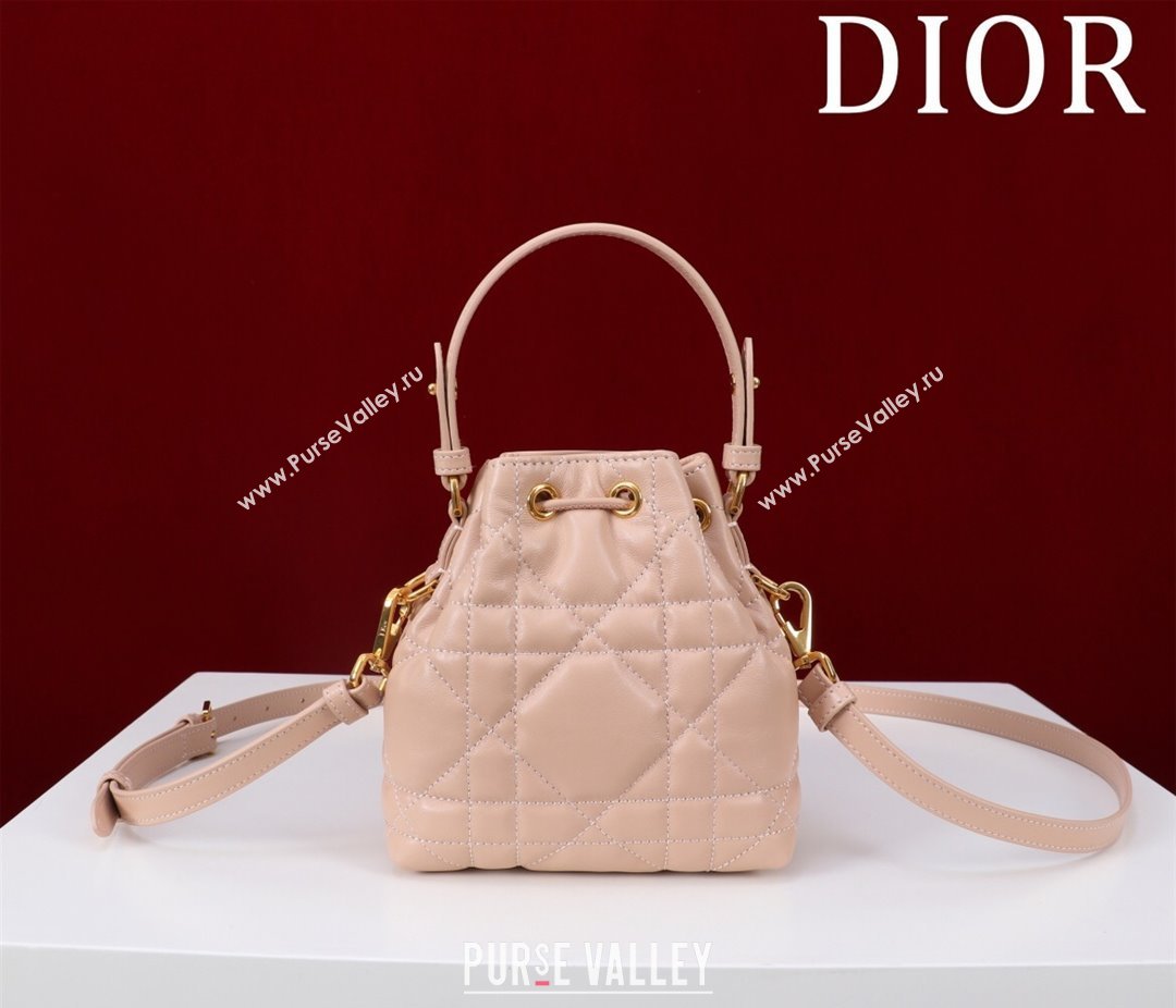 Dior Caro Nano Bucket Bag in Macrocannage Lambskin Light Pink 2025 S5250 (XXG-250521117)