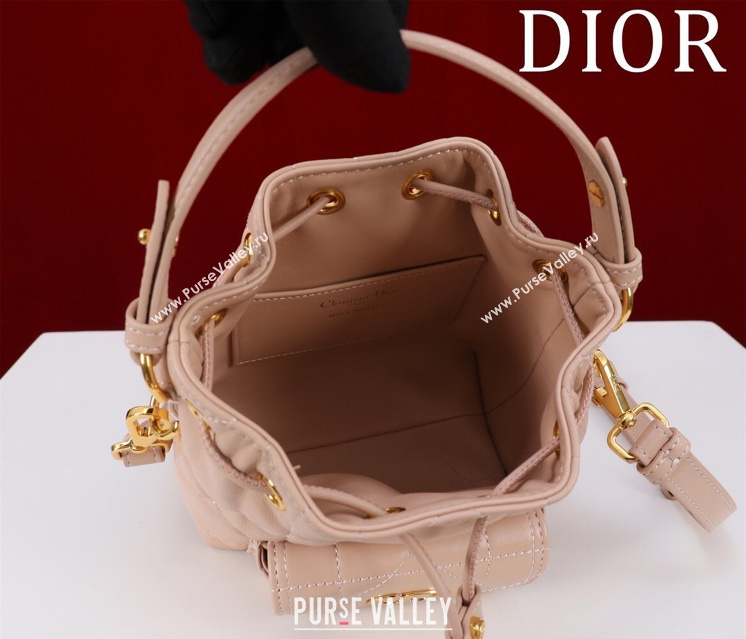 Dior Caro Nano Bucket Bag in Macrocannage Lambskin Light Pink 2025 S5250 (XXG-250521117)