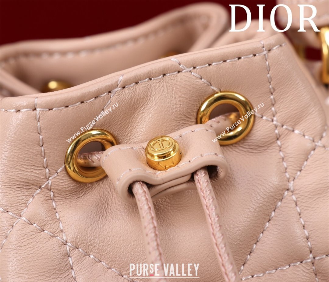 Dior Caro Nano Bucket Bag in Macrocannage Lambskin Light Pink 2025 S5250 (XXG-250521117)