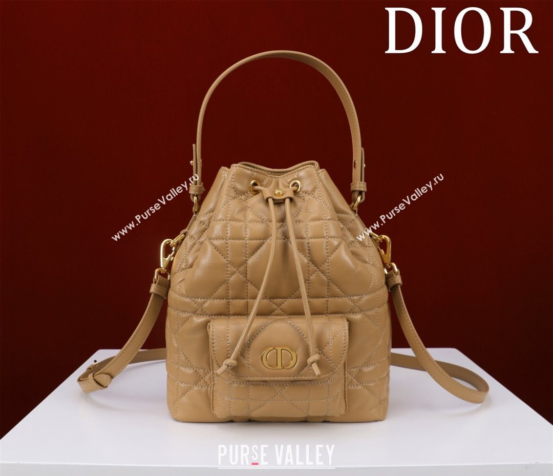 Dior Small Dior Caro Bucket Bag in Macrocannage Lambskin Gold-Tone 2025 S5250 (XXG-250521118)