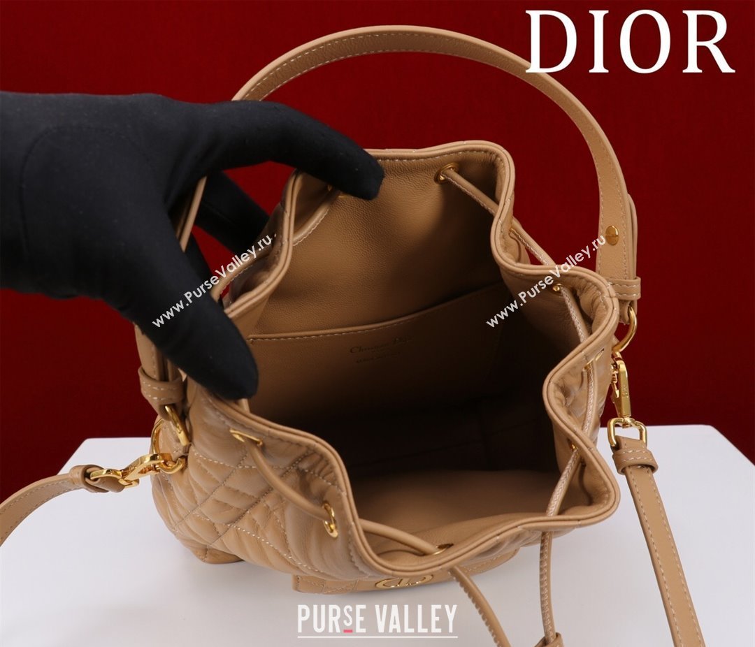 Dior Small Dior Caro Bucket Bag in Macrocannage Lambskin Gold-Tone 2025 S5250 (XXG-250521118)