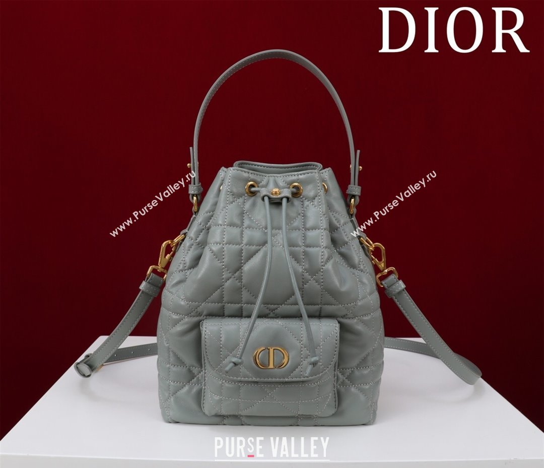 Dior Small Dior Caro Bucket Bag in Macrocannage Lambskin Grey 2025 S5250 (XXG-250521119)