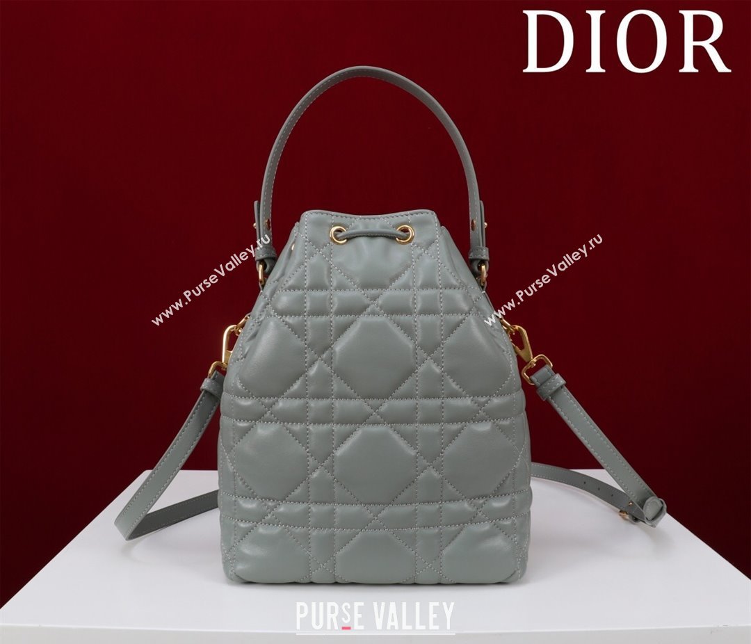 Dior Small Dior Caro Bucket Bag in Macrocannage Lambskin Grey 2025 S5250 (XXG-250521119)
