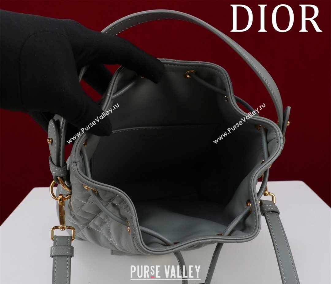 Dior Small Dior Caro Bucket Bag in Macrocannage Lambskin Grey 2025 S5250 (XXG-250521119)
