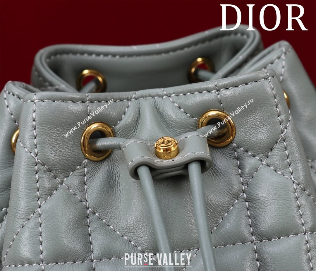Dior Small Dior Caro Bucket Bag in Macrocannage Lambskin Grey 2025 S5250 (XXG-250521119)