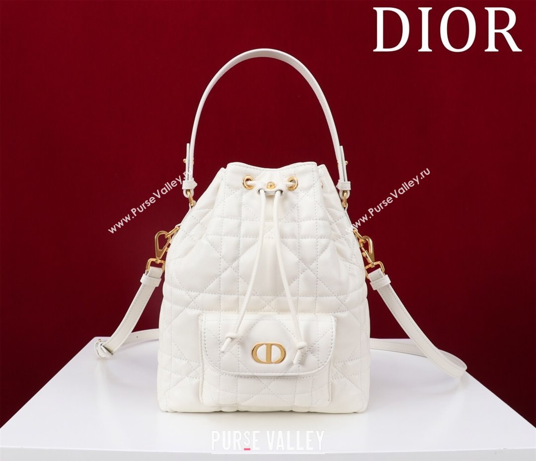 Dior Small Dior Caro Bucket Bag in Macrocannage Lambskin White 2025 S5250 (XXG-250521120)