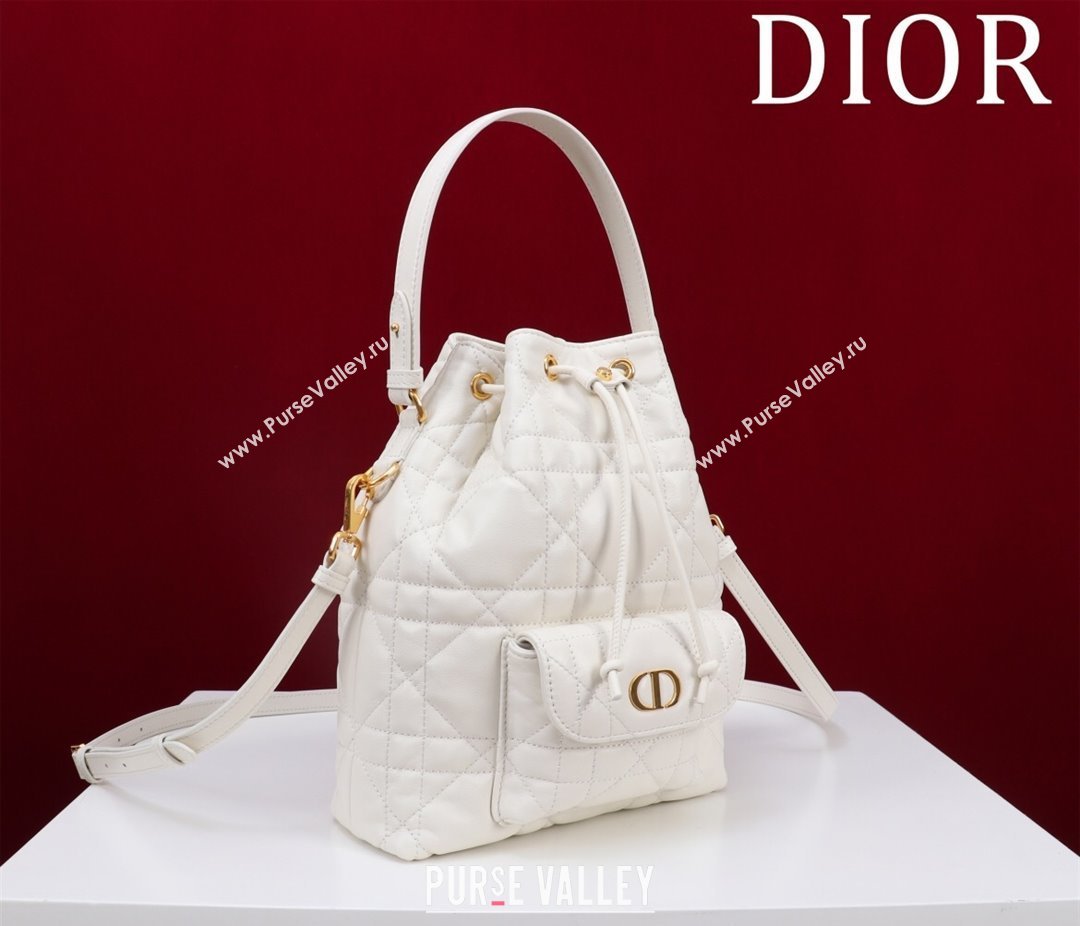 Dior Small Dior Caro Bucket Bag in Macrocannage Lambskin White 2025 S5250 (XXG-250521120)