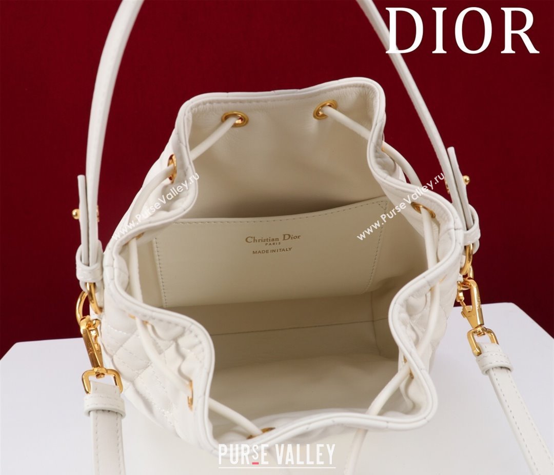 Dior Small Dior Caro Bucket Bag in Macrocannage Lambskin White 2025 S5250 (XXG-250521120)