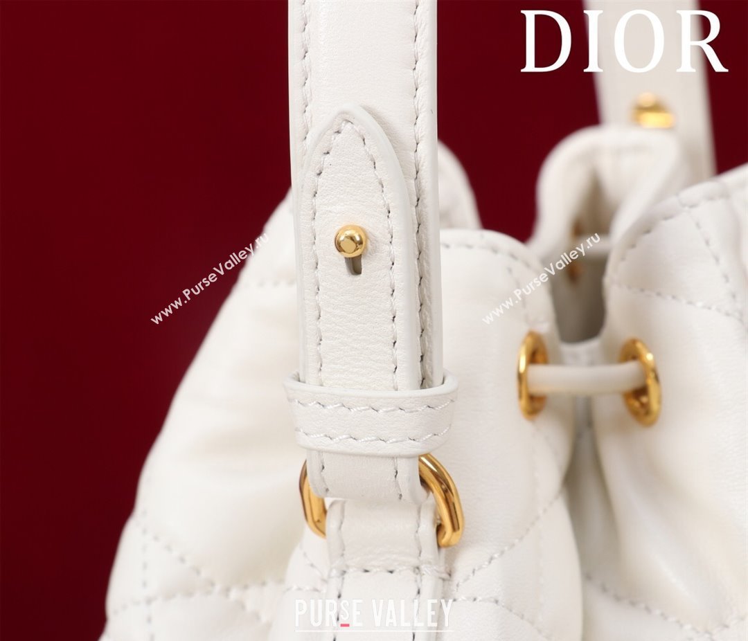 Dior Small Dior Caro Bucket Bag in Macrocannage Lambskin White 2025 S5250 (XXG-250521120)