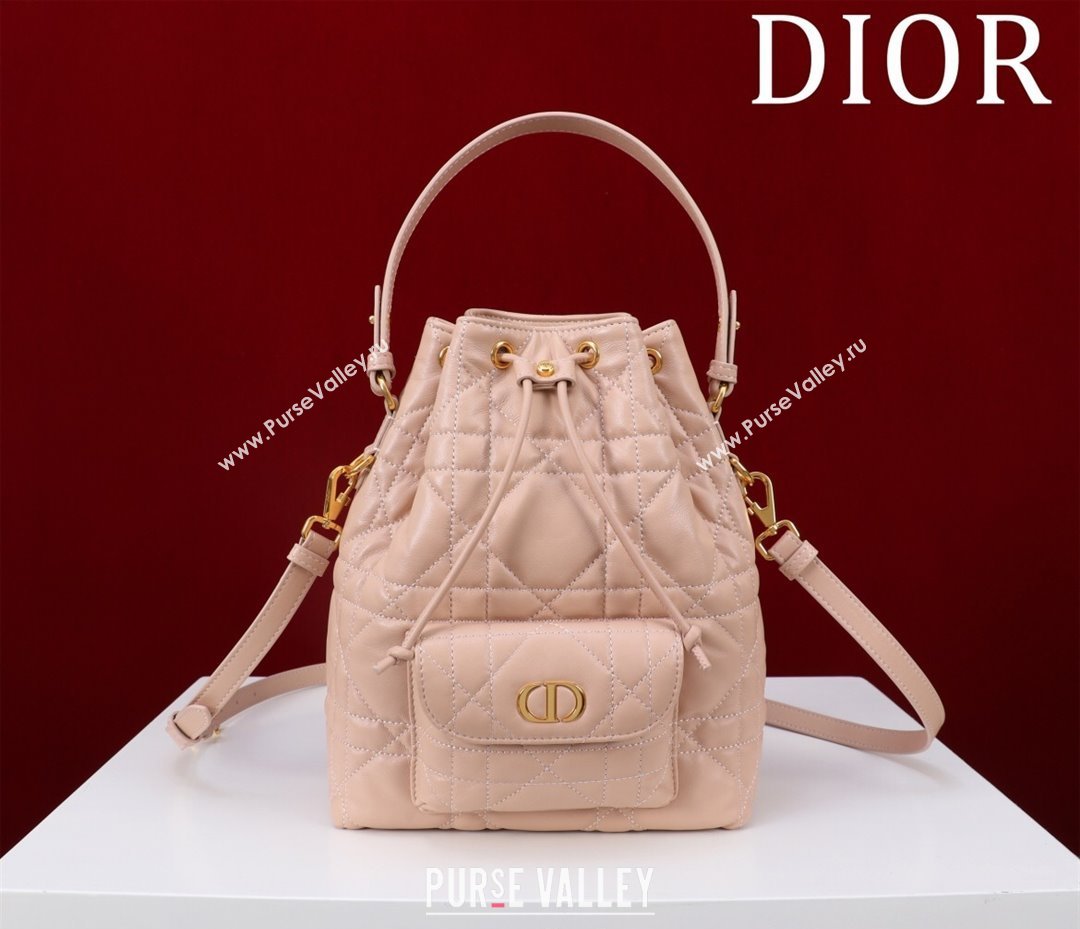 Dior Small Dior Caro Bucket Bag in Macrocannage Lambskin Light Pink 2025 S5250 (XXG-250521121)