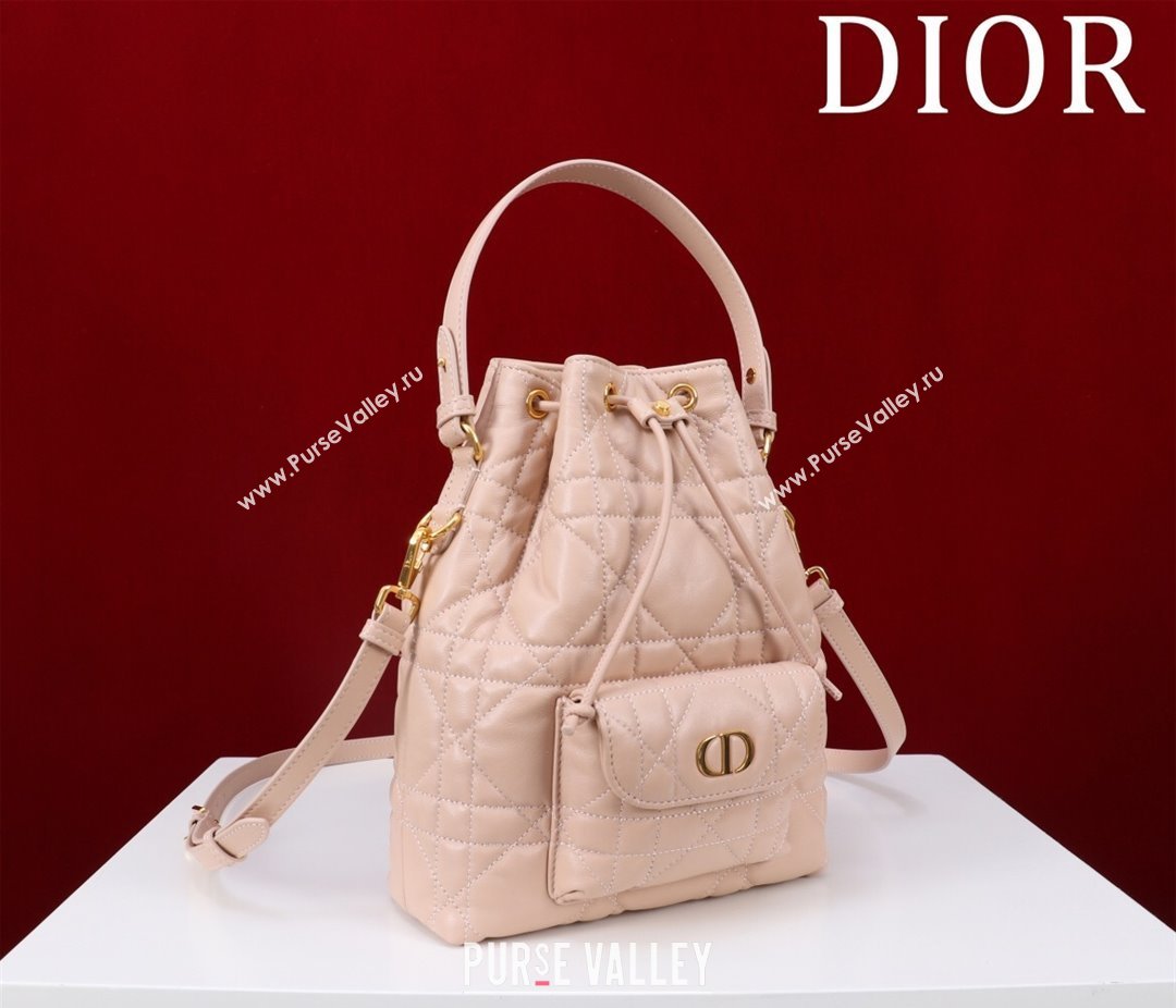 Dior Small Dior Caro Bucket Bag in Macrocannage Lambskin Light Pink 2025 S5250 (XXG-250521121)