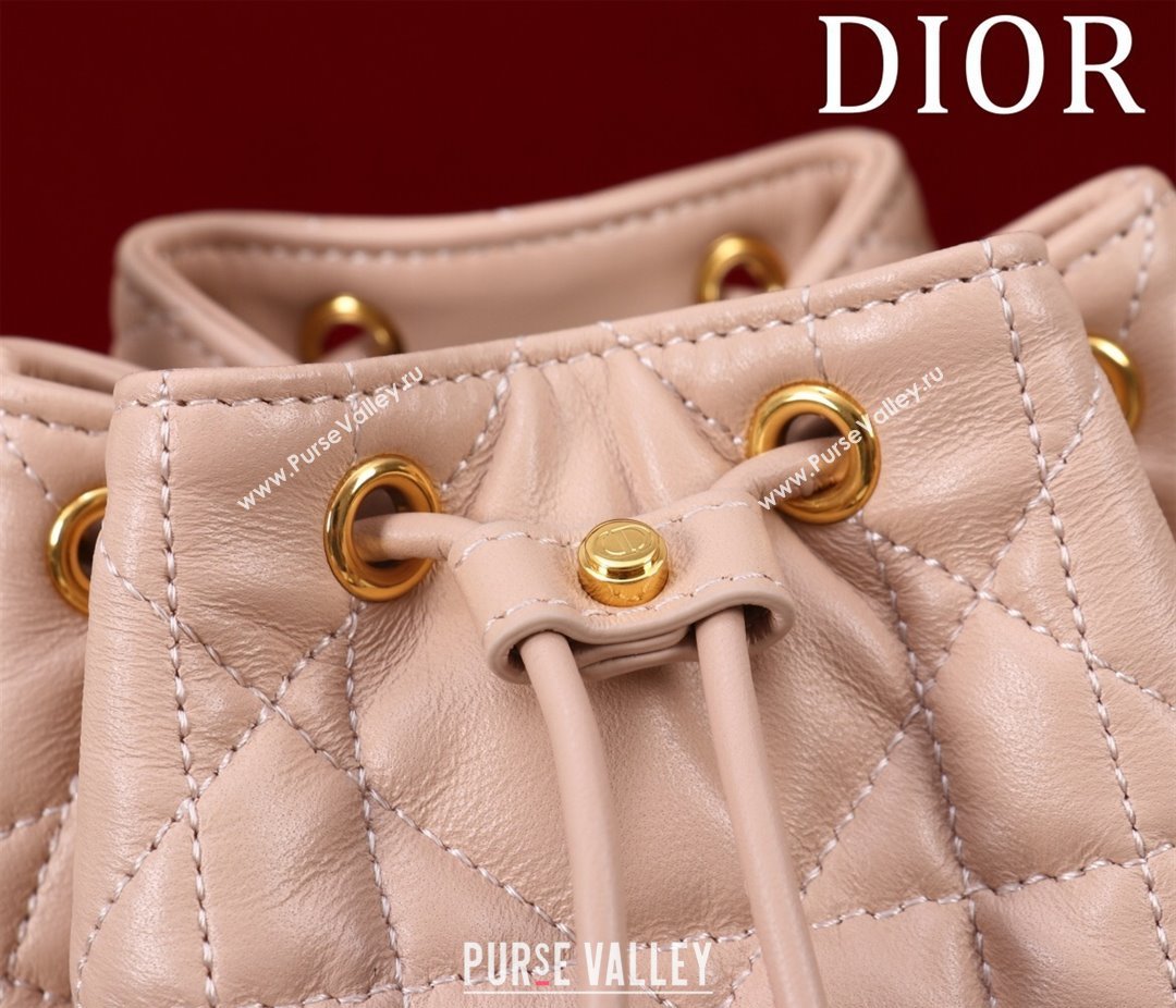 Dior Small Dior Caro Bucket Bag in Macrocannage Lambskin Light Pink 2025 S5250 (XXG-250521121)
