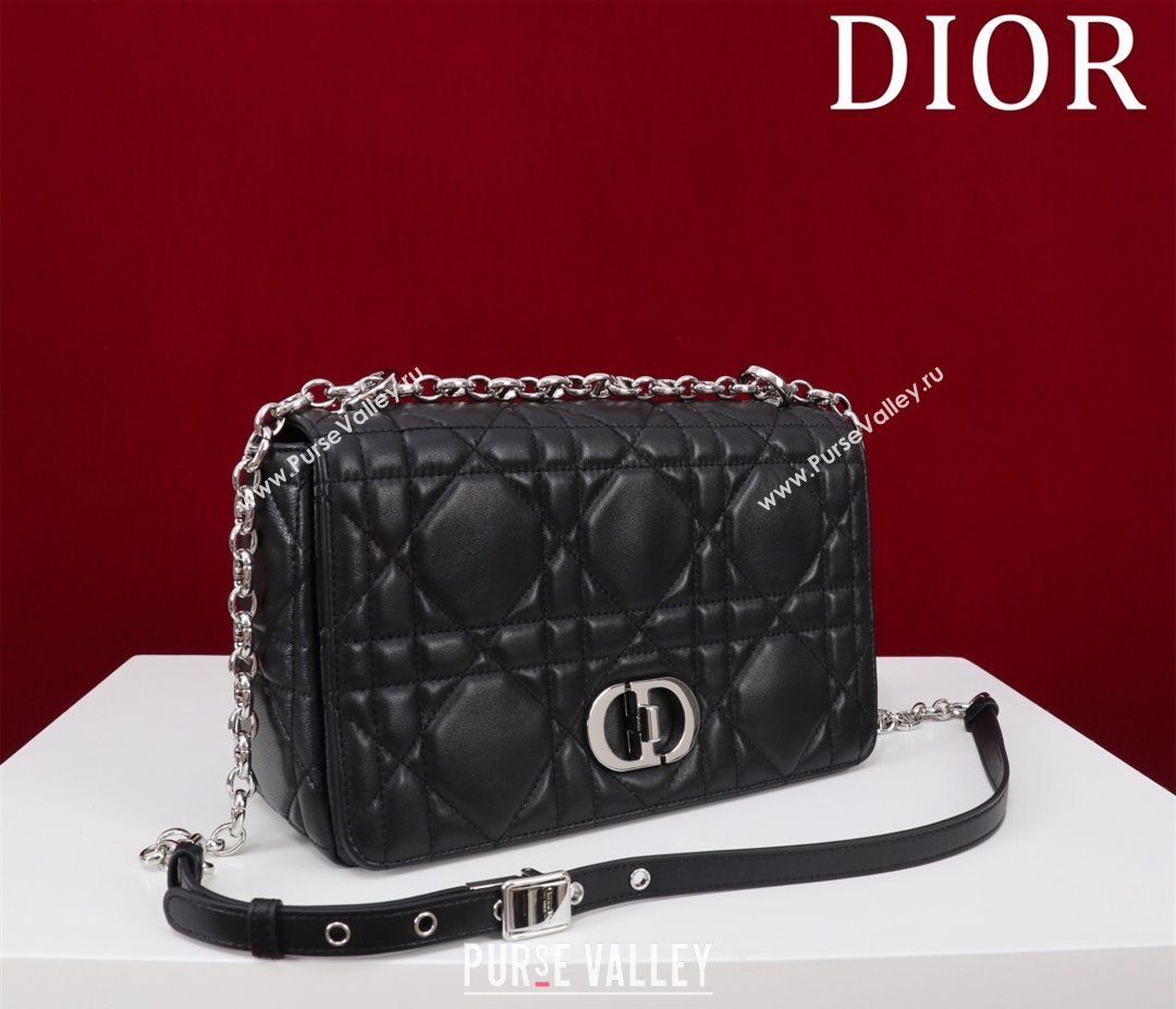 Dior Medium Soft Dior Caro Bag in Macrocannage Lambskin Black/Silver 2025 M9253 (XXG-250521126)