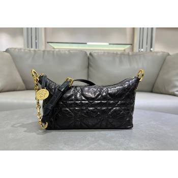 Dior Diorstar Hobo Bag with Chain in Black Macrocannage Crinkled Calfskin 2025 (XXG-250521141)