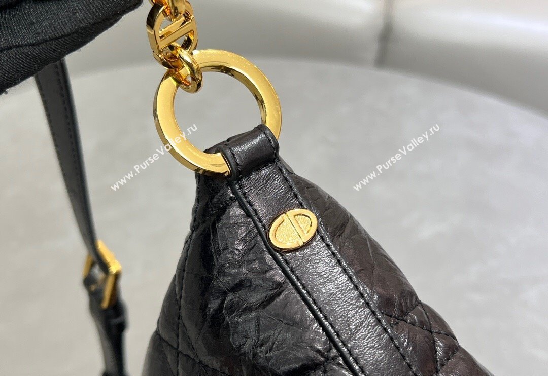 Dior Diorstar Hobo Bag with Chain in Black Macrocannage Crinkled Calfskin 2025 (XXG-250521141)