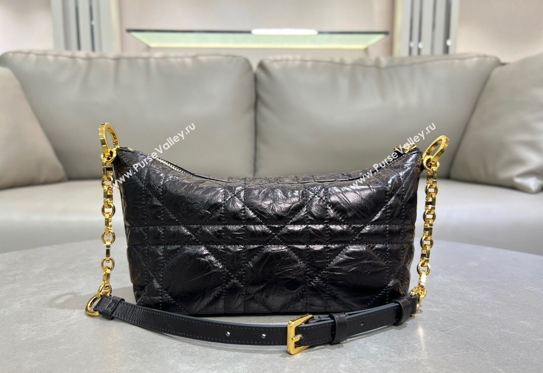 Dior Diorstar Hobo Bag with Chain in Black Macrocannage Crinkled Calfskin 2025 (XXG-250521141)