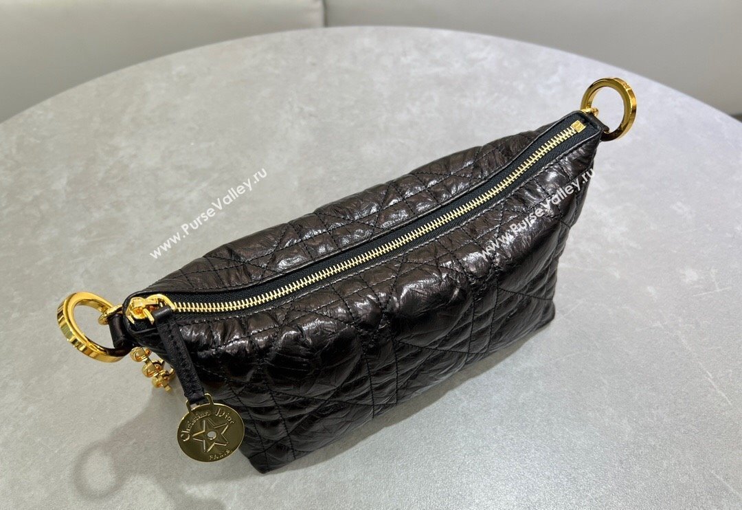 Dior Diorstar Hobo Bag with Chain in Black Macrocannage Crinkled Calfskin 2025 (XXG-250521141)