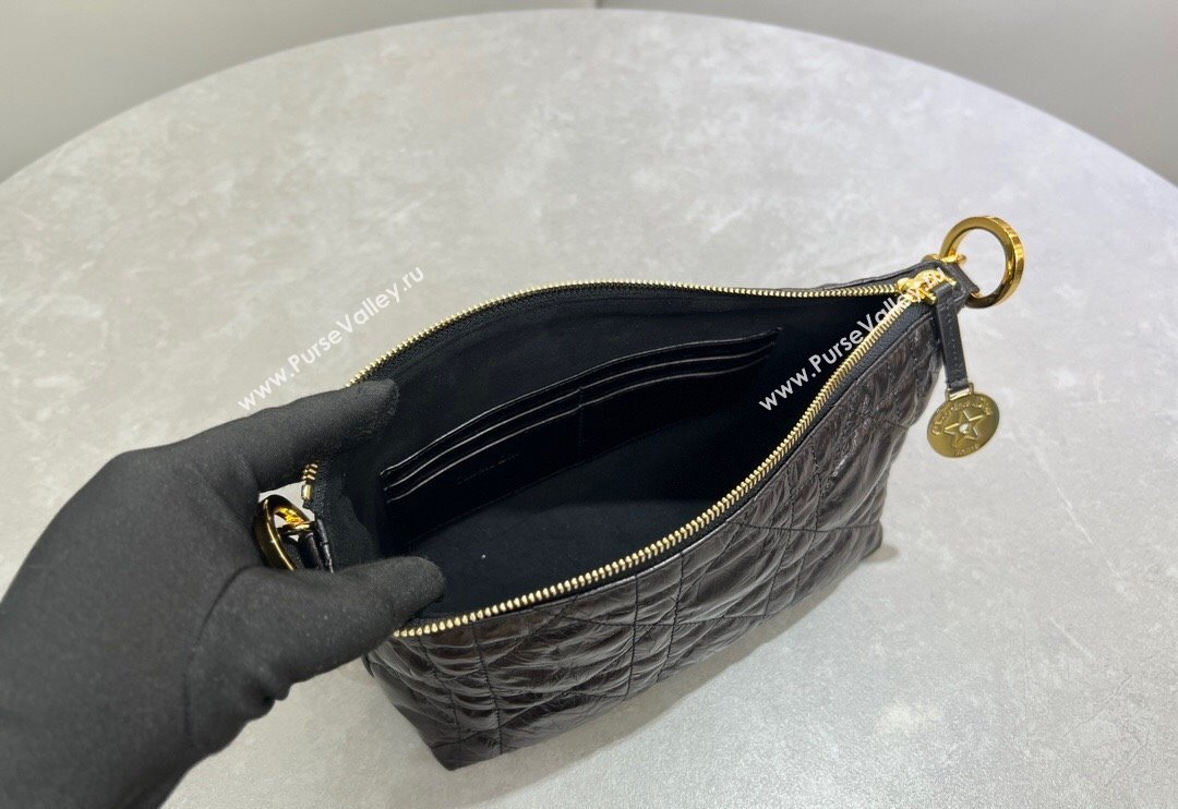 Dior Diorstar Hobo Bag with Chain in Black Macrocannage Crinkled Calfskin 2025 (XXG-250521141)