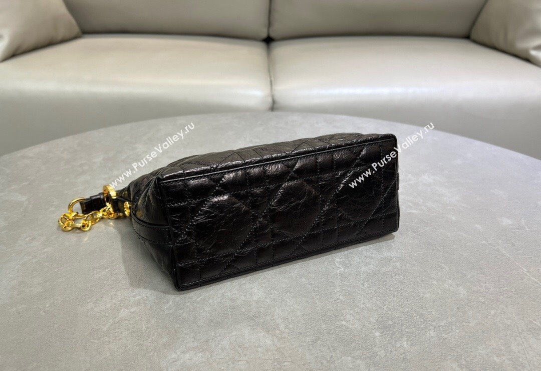 Dior Diorstar Hobo Bag with Chain in Black Macrocannage Crinkled Calfskin 2025 (XXG-250521141)