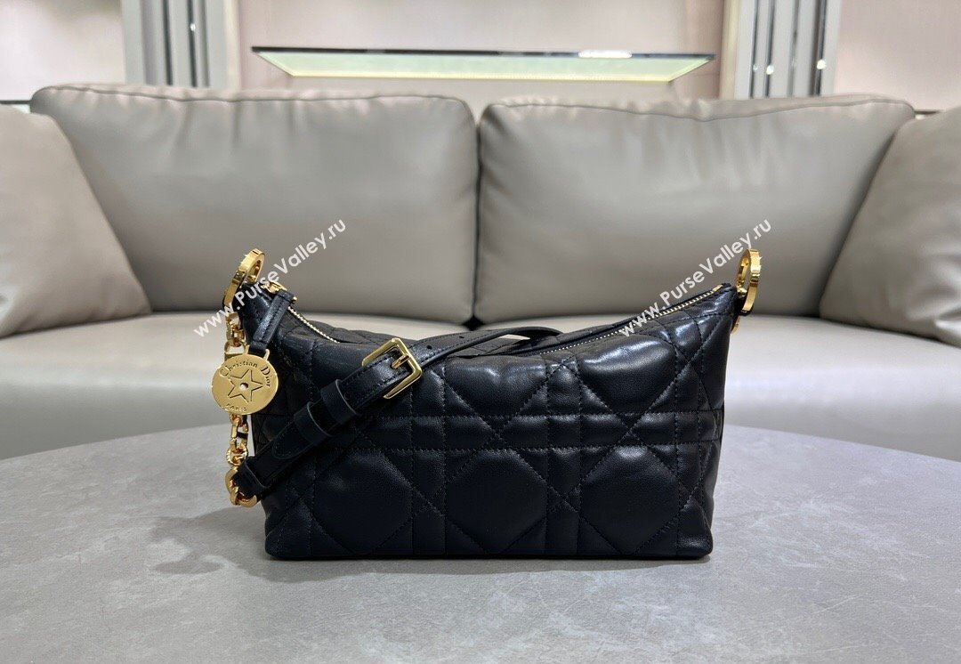 Dior Diorstar Hobo Bag with Chain in Black Macrocannage Lambskin 2025 (XXG-250521142)